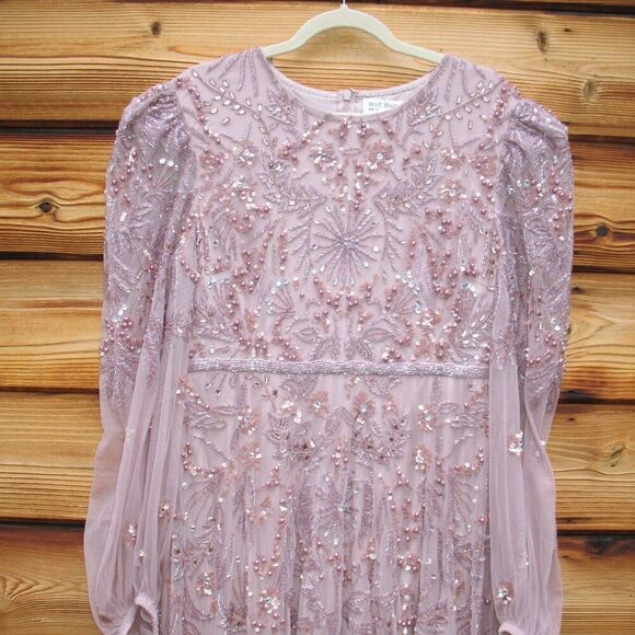 MAC DUGGAL $798 93930 Purple Puff Sleeve Embellished A Line Gown Dress - Picture 7 of 14